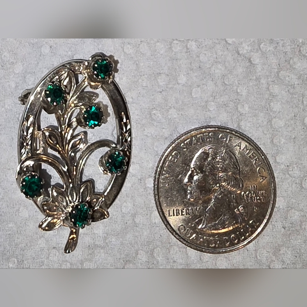 MCM Green Rhinestone Brooch Pin - Picture 2 of 3
